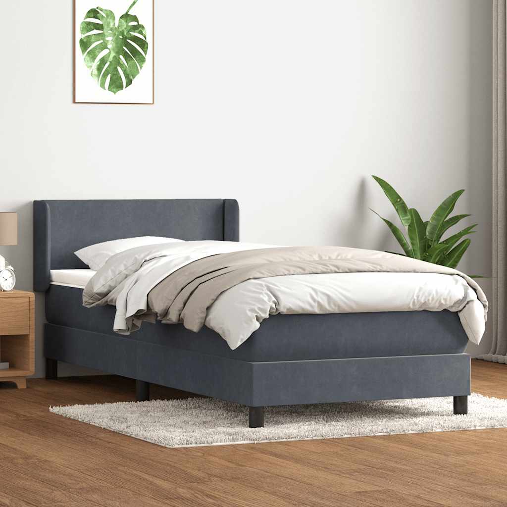 vidaXL Pat box spring cu saltea, gri închis, 100x210 cm, catifea