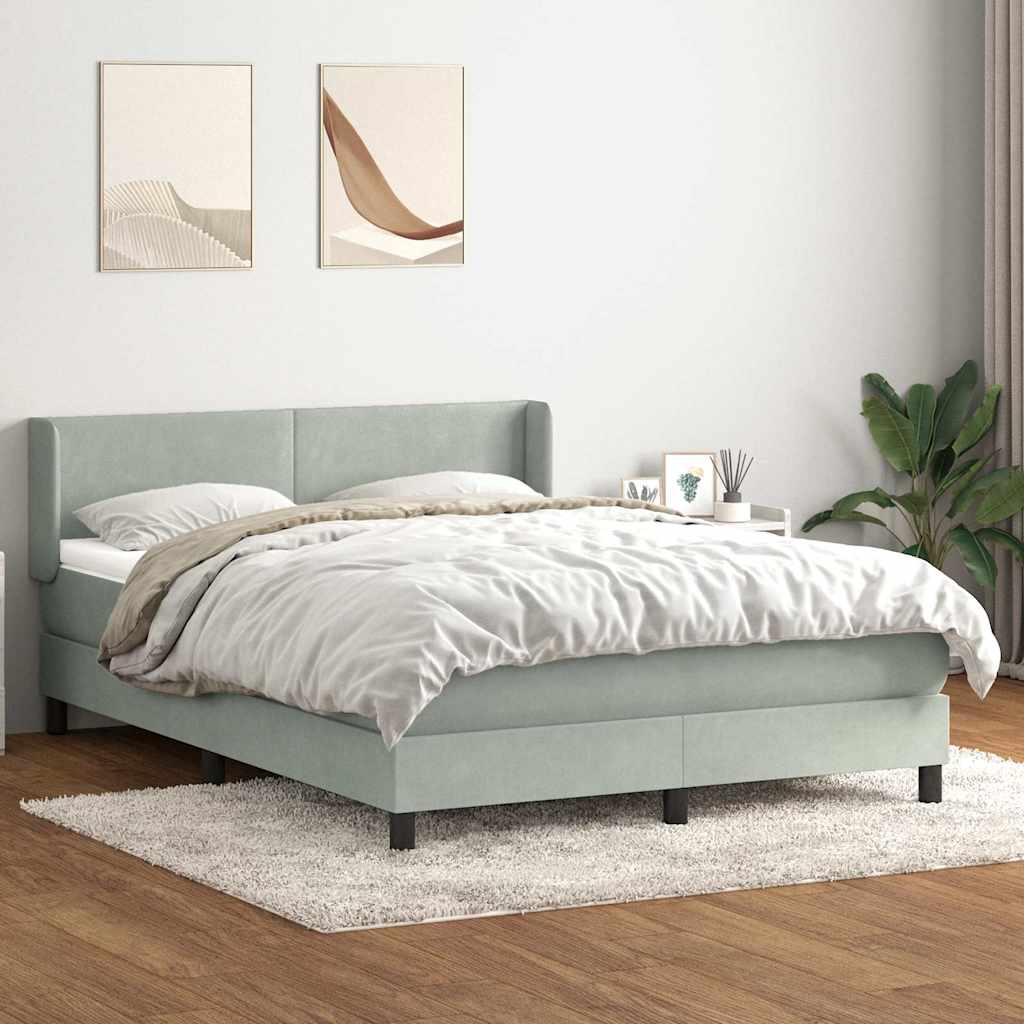 vidaXL Pat box spring cu saltea, gri deschis, 140x210 cm, catifea