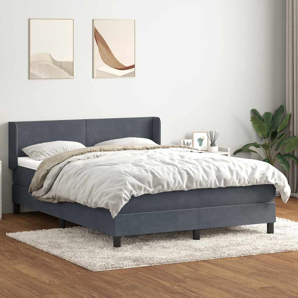 vidaXL Boxspringbett mit Matratze Dunkelgrau 140x210 cm Samt