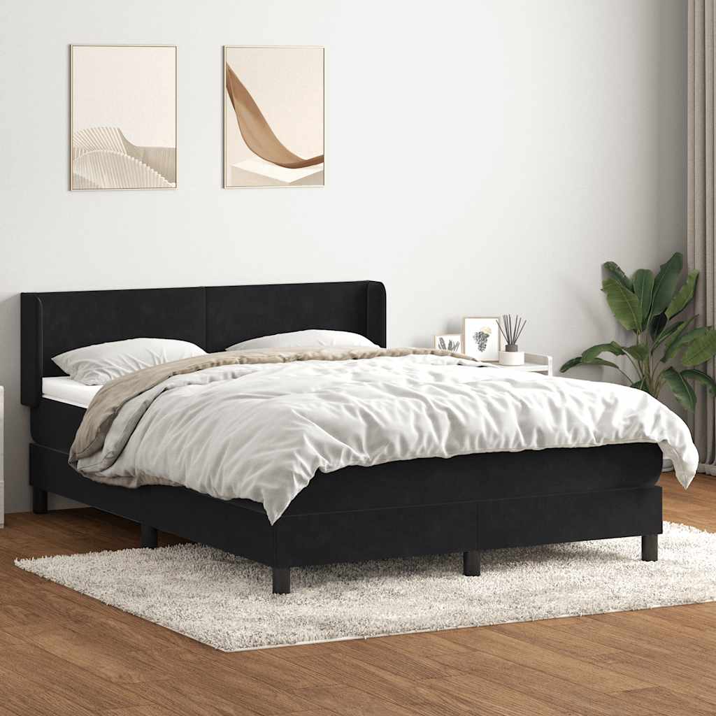 vidaXL Pat box spring cu saltea, negru, 140x210 cm, catifea