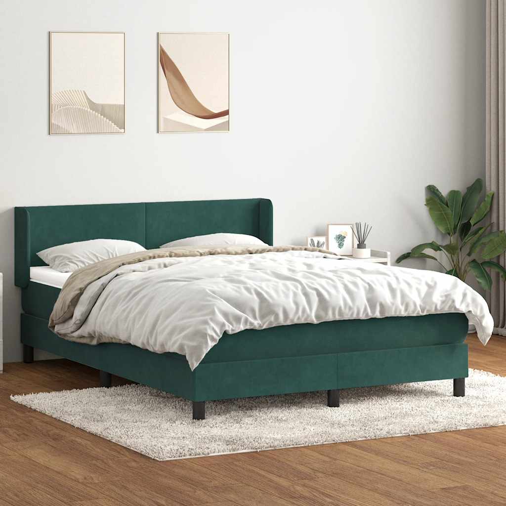 vidaXL Pat box spring cu saltea, Verde închis, 140x210 cm, catifea