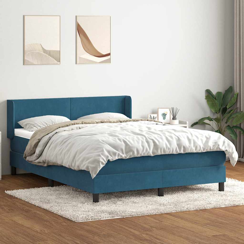 Box spring postel s matrací tmavě modrá 140x210 cm samet