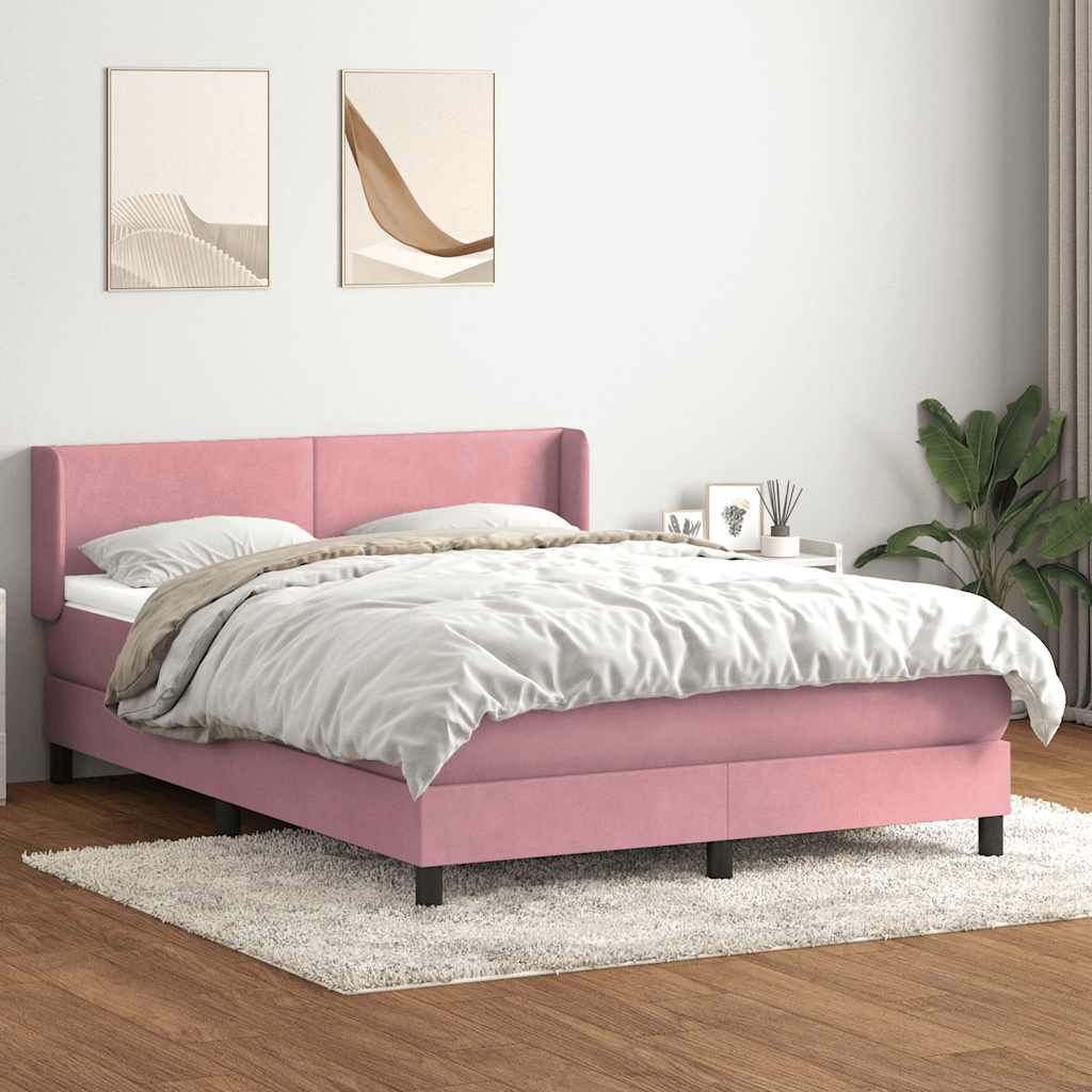 vidaXL Boxspringbett mit Matratze Rosa 140x210 cm Samt