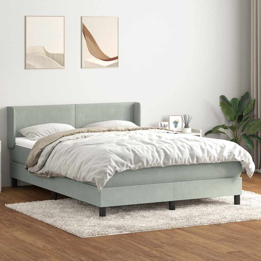 vidaXL Pat box spring cu saltea, gri deschis, 160x210 cm, catifea