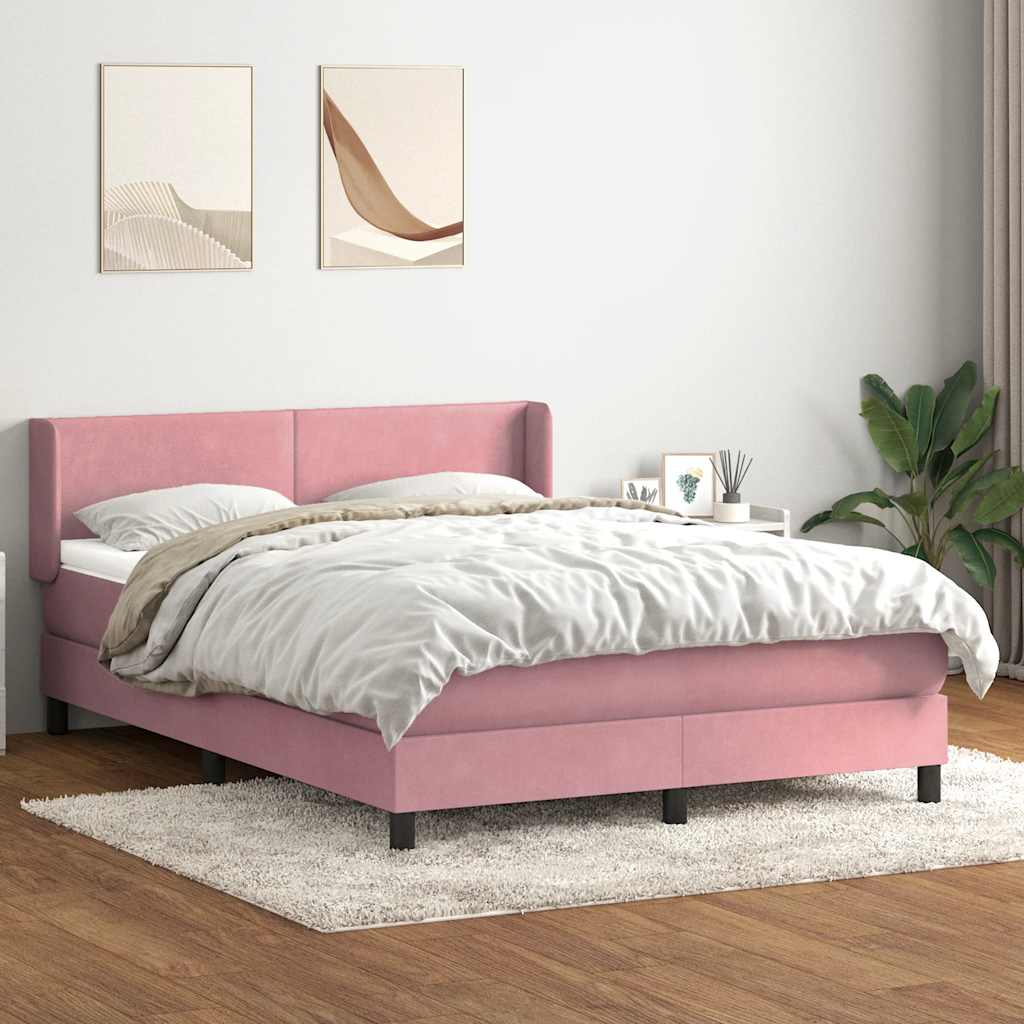 vidaXL Boxspringbett mit Matratze Rosa 160x210 cm Samt