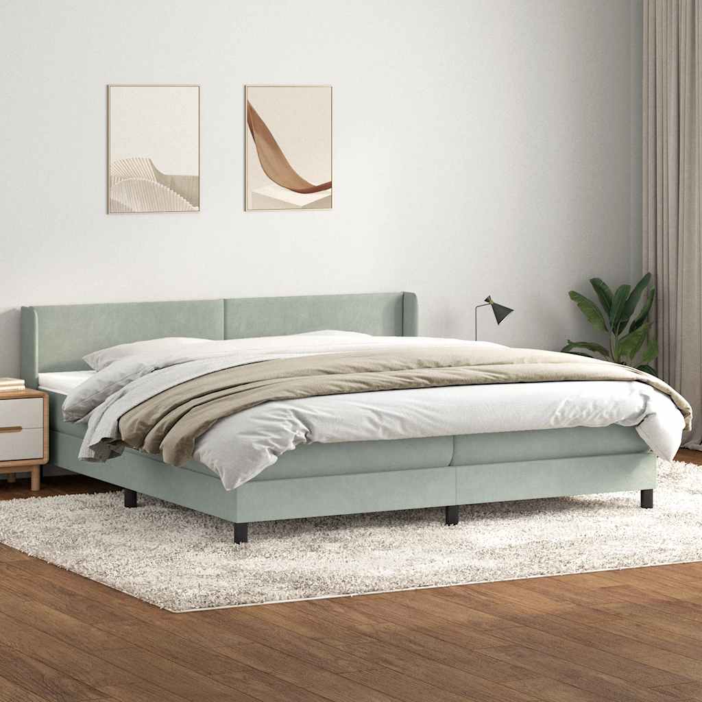 vidaXL Boxspringbett mit Matratze Hellgrau 180x210 cm Samt