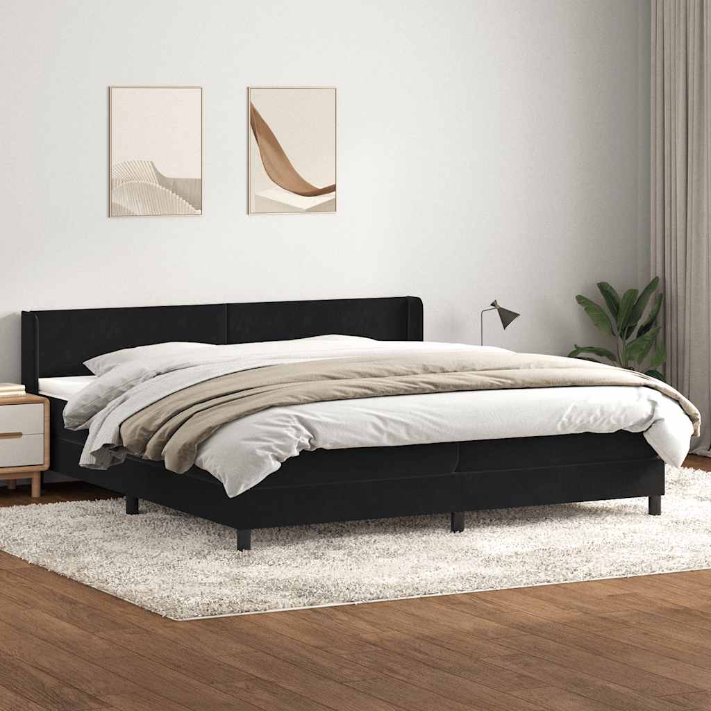 vidaXL Pat box spring cu saltea, negru, 180x210 cm, catifea