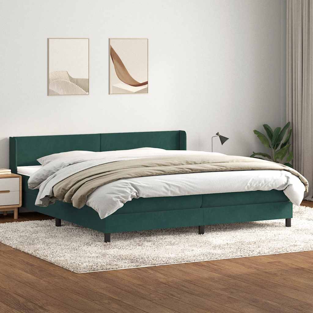 vidaXL Pat box spring cu saltea, verde închis, 180x210 cm, catifea