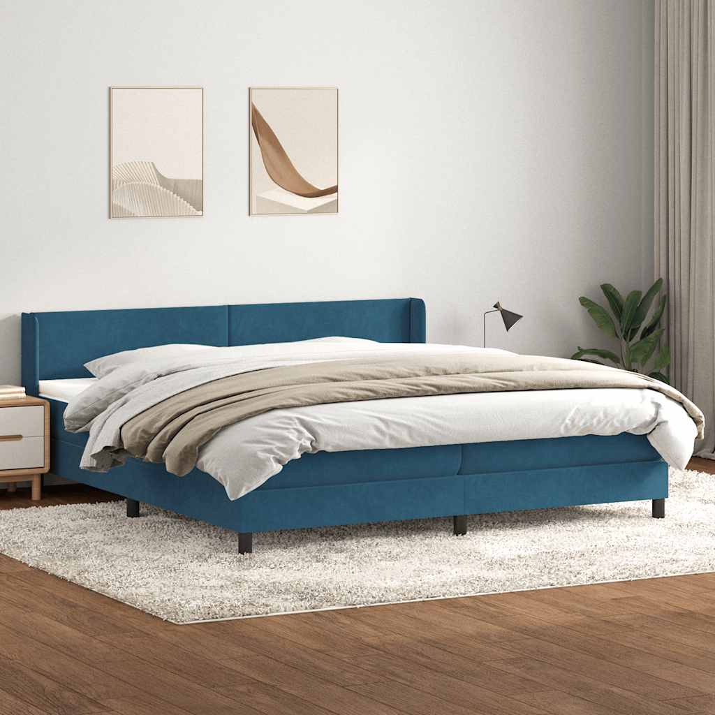 vidaXL Pat box spring cu saltea, albastru închis, 180x210 cm, catifea