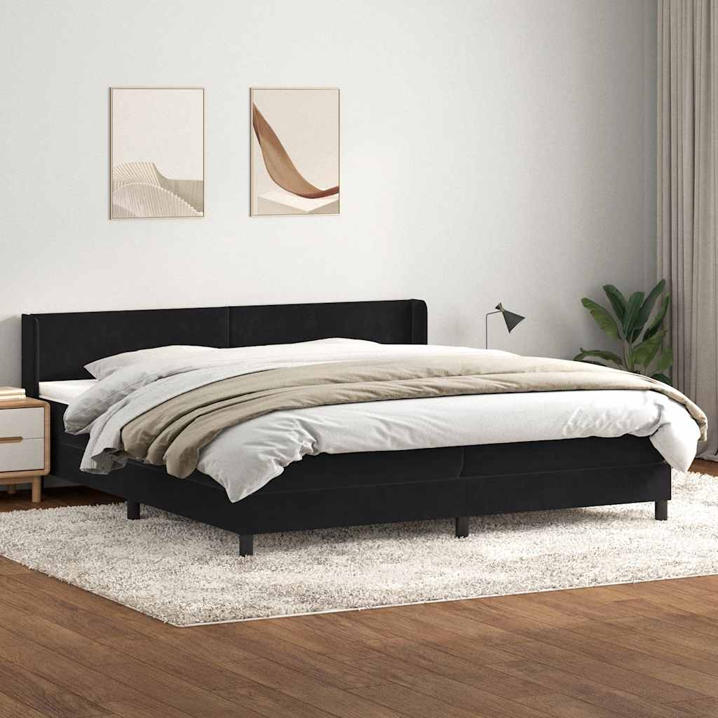 vidaXL Pat box spring cu saltea, negru, 200x210 cm, catifea