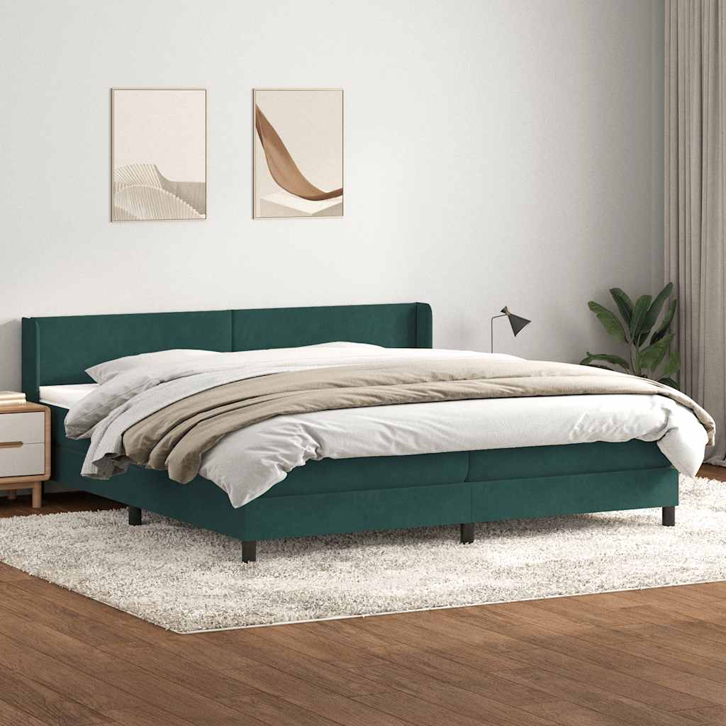 vidaXL Pat box spring cu saltea, verde închis, 200x210 cm, catifea