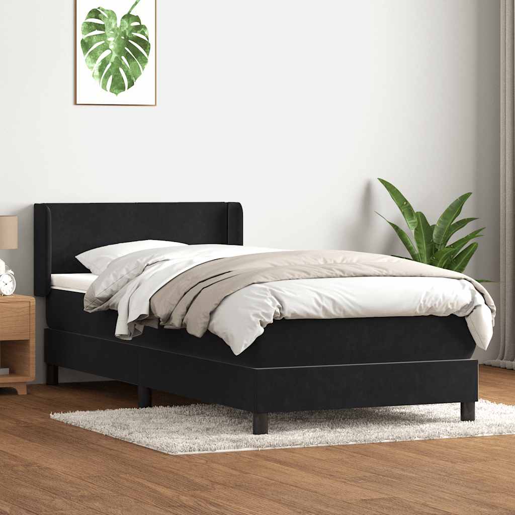 vidaXL Pat box spring cu saltea, negru, 80x220 cm, catifea