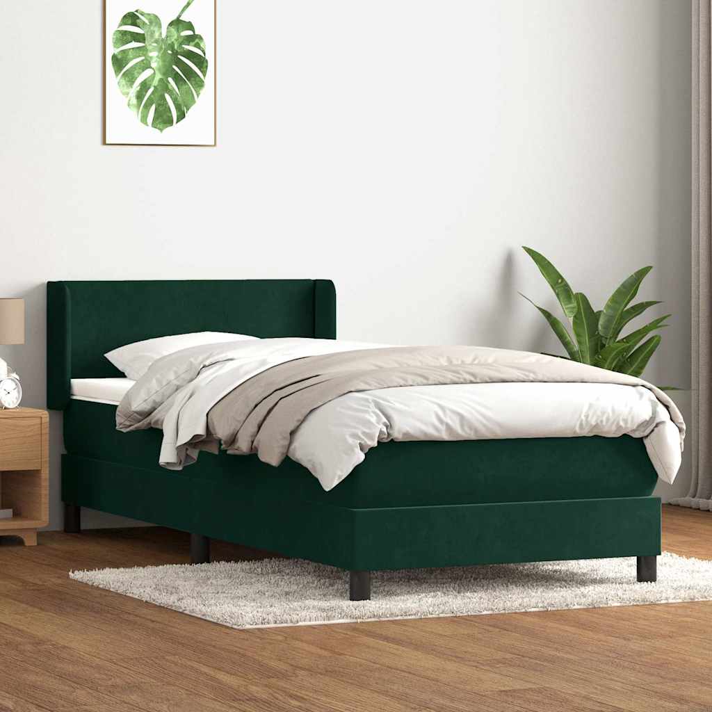 vidaXL Pat box spring cu saltea, verde închis, 80x220 cm, catifea