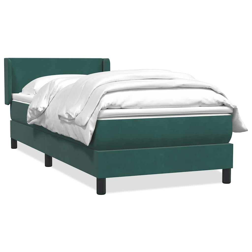 vidaXL Pat box spring cu saltea, verde închis, 90x220 cm, catifea