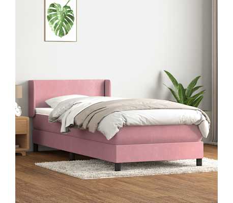vidaXL Cama com molas/colch&atilde;o rosa 90x220 cm veludo