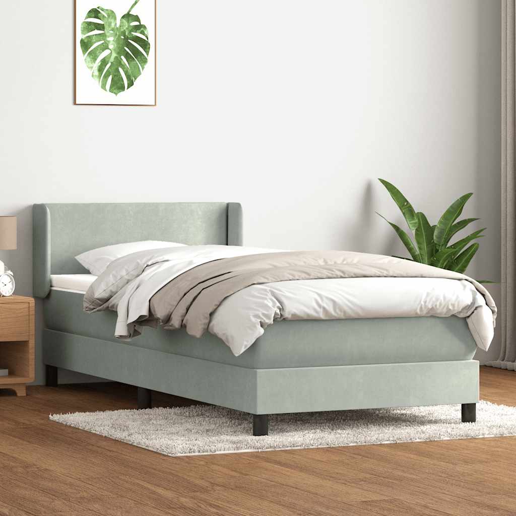 vidaXL Pat box spring cu saltea, gri deschis, 100x220 cm, catifea