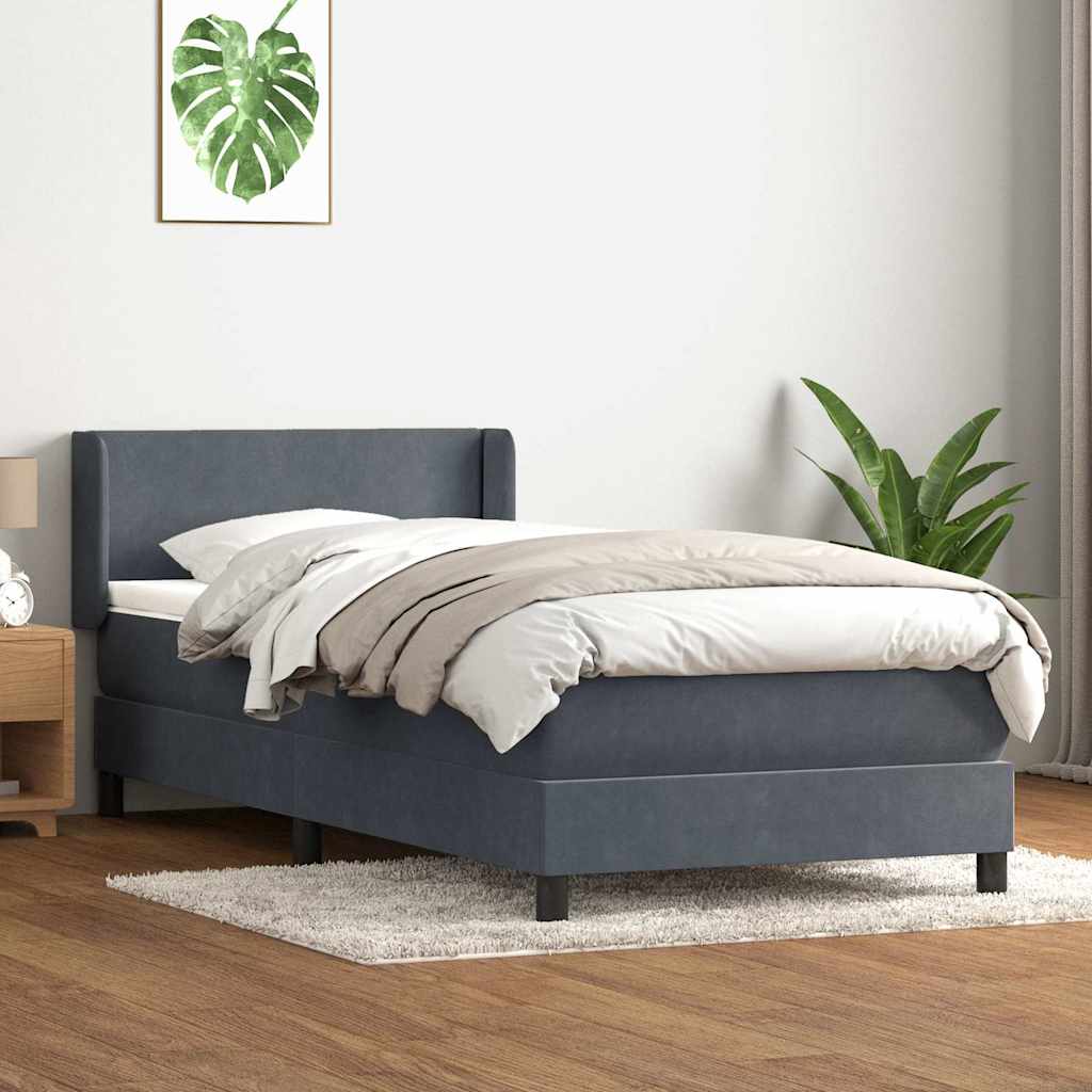 vidaXL Pat box spring cu saltea, gri închis, 100x220 cm, catifea