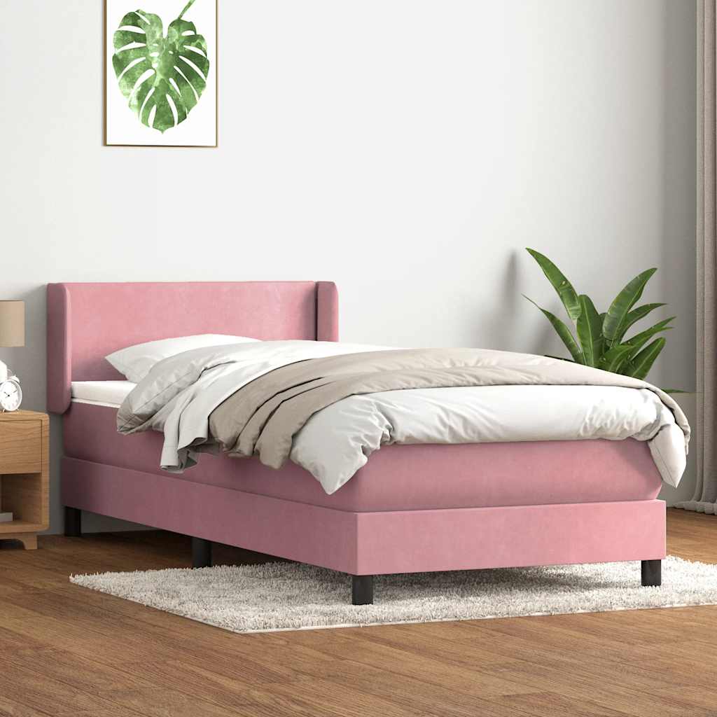 vidaXL Boxspringbett mit Matratze Rosa 100x220 cm Samt