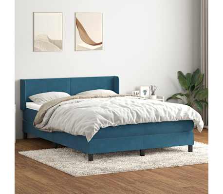 vidaXL Sommier &agrave; lattes de lit et matelas bleu fonc&eacute; 140x220cm velours