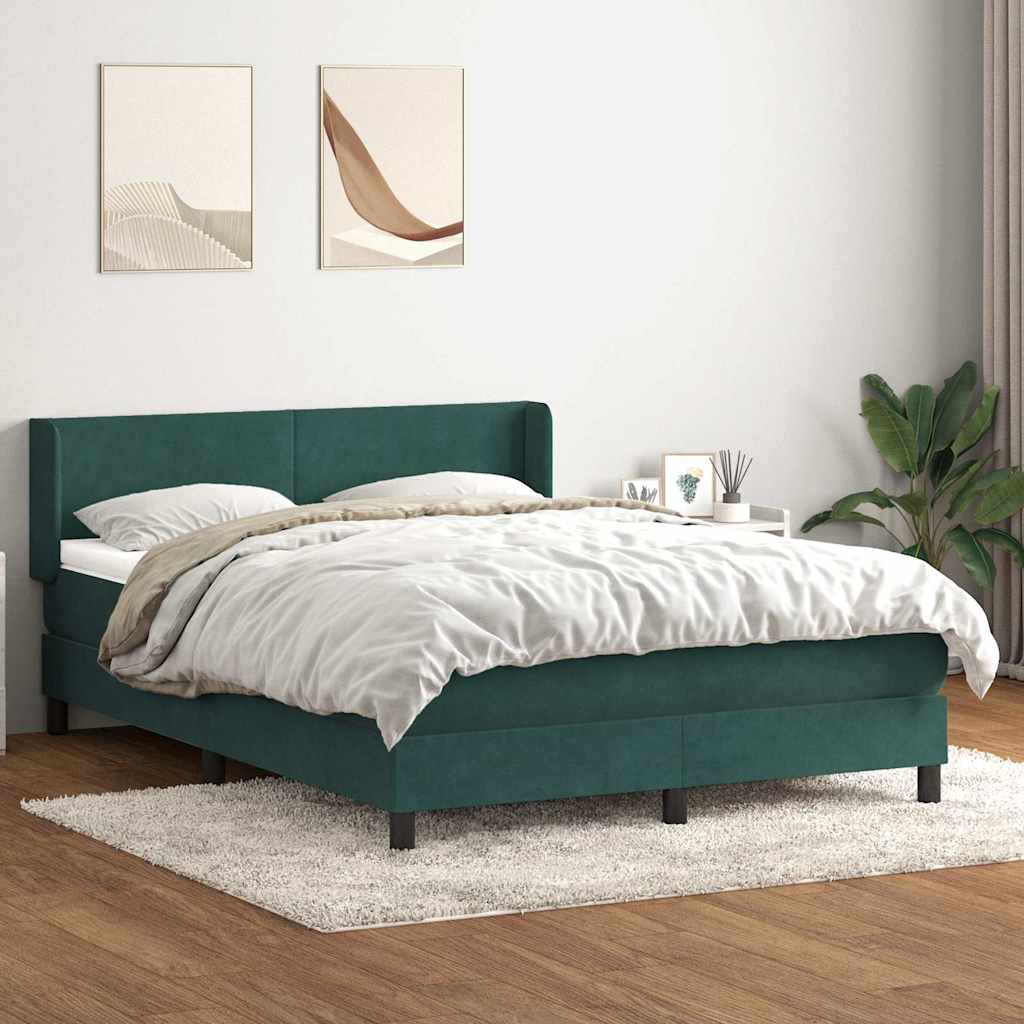 vidaXL Pat box spring cu saltea, verde închis, 160x220 cm, catifea
