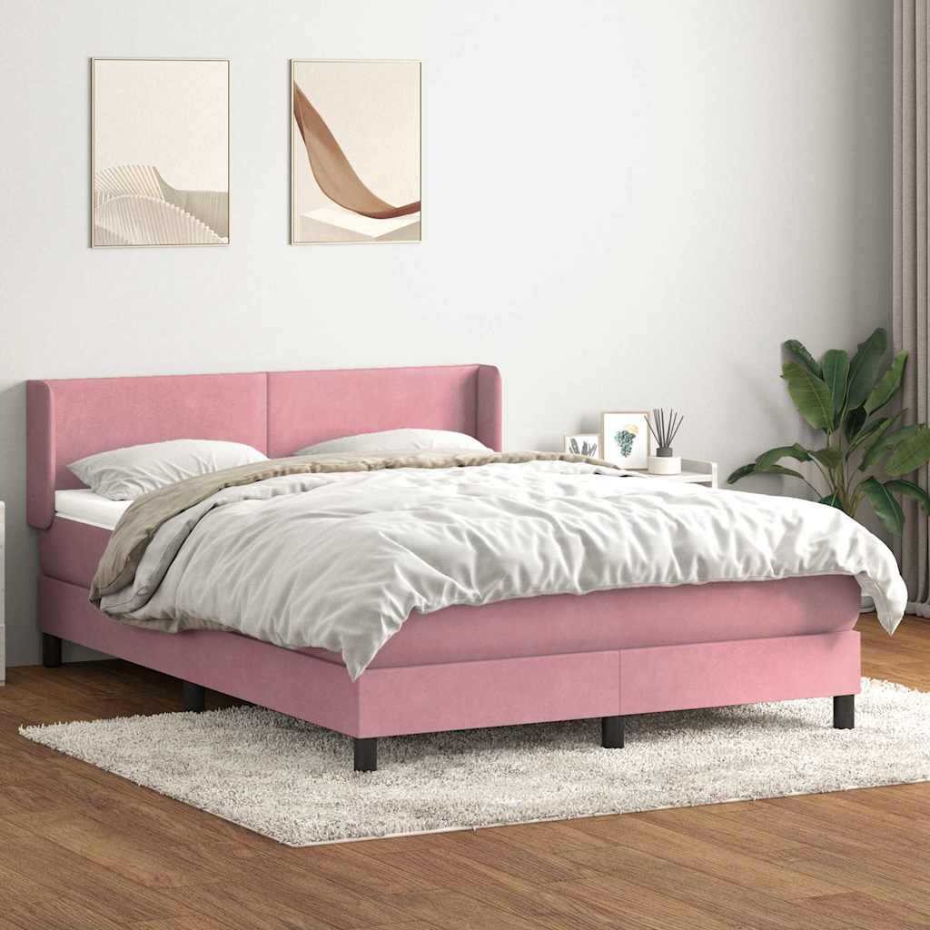 vidaXL Pat box spring cu saltea, roz, 160x220 cm, catifea