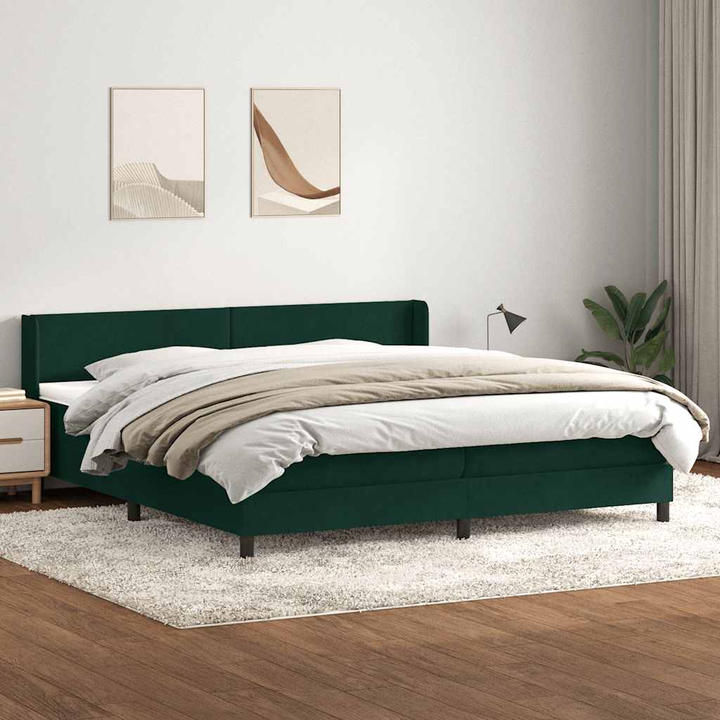vidaXL Pat box spring cu saltea, verde închis, 180x220 cm, catifea