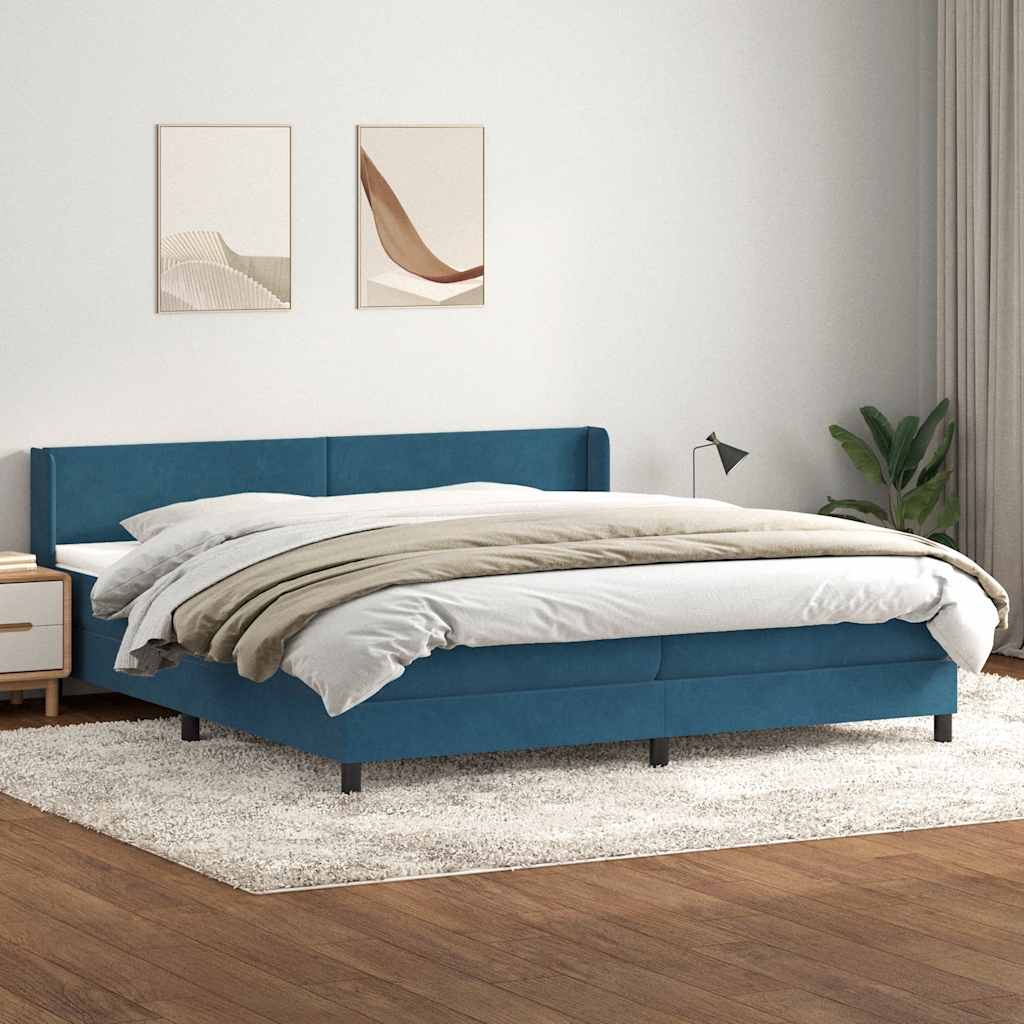 vidaXL Boxspringbett mit Matratze Dunkelblau 200x220 cm Samt