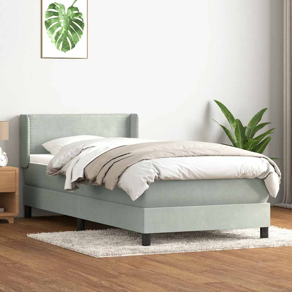 vidaXL Pat box spring cu saltea, gri deschis, 80x210 cm, catifea