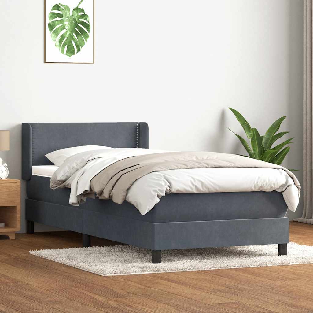 vidaXL Pat box spring cu saltea, gri închis, 80x210 cm, catifea