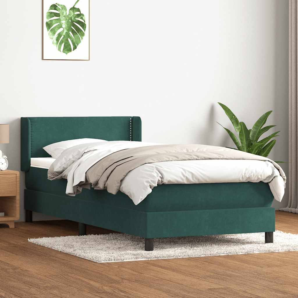 vidaXL Pat box spring cu saltea, verde închis, 80x210 cm, catifea