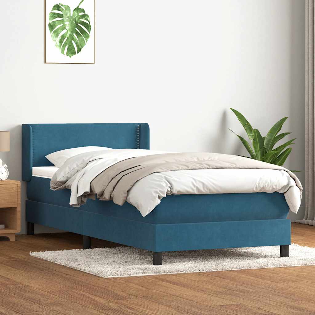 vidaXL Pat box spring cu saltea, albastru închis, 80x210 cm, catifea