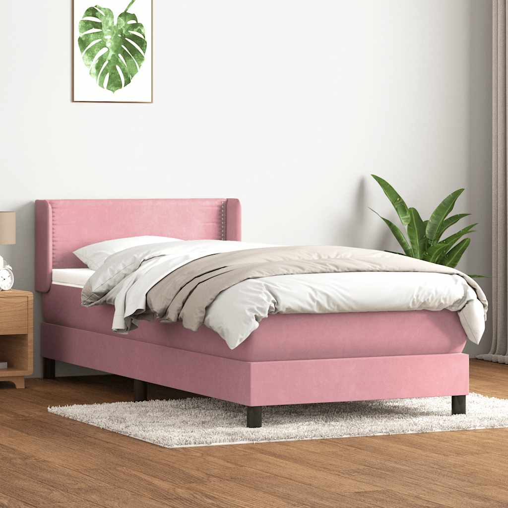 vidaXL Pat box spring cu saltea, roz, 80x210 cm, catifea