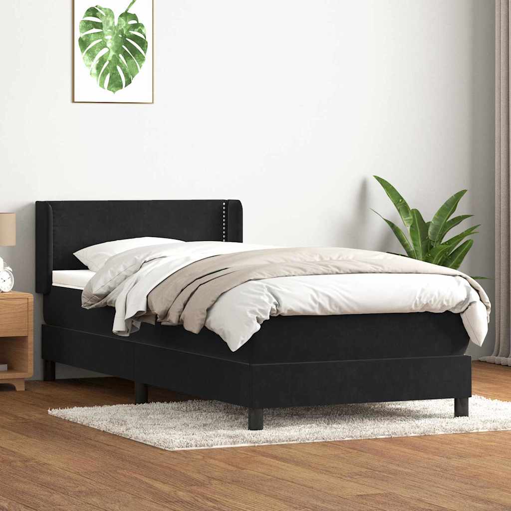 vidaXL Pat box spring cu saltea, negru, 90x210 cm, catifea