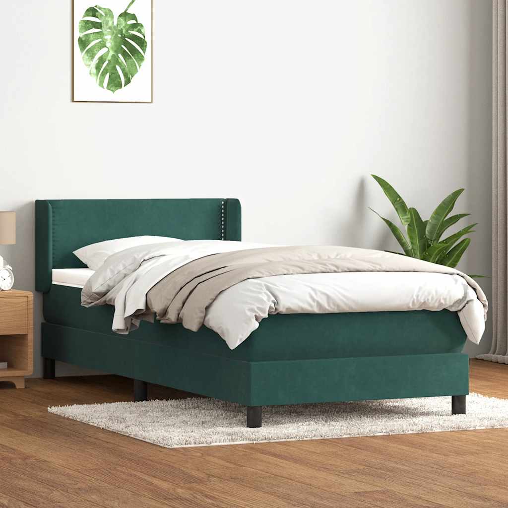 vidaXL Pat box spring cu saltea, verde închis, 90x210 cm, catifea