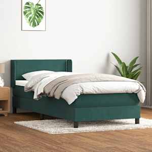 Box spring postel s matrací tmavě zelená 100x210 cm samet - obrázek 1
