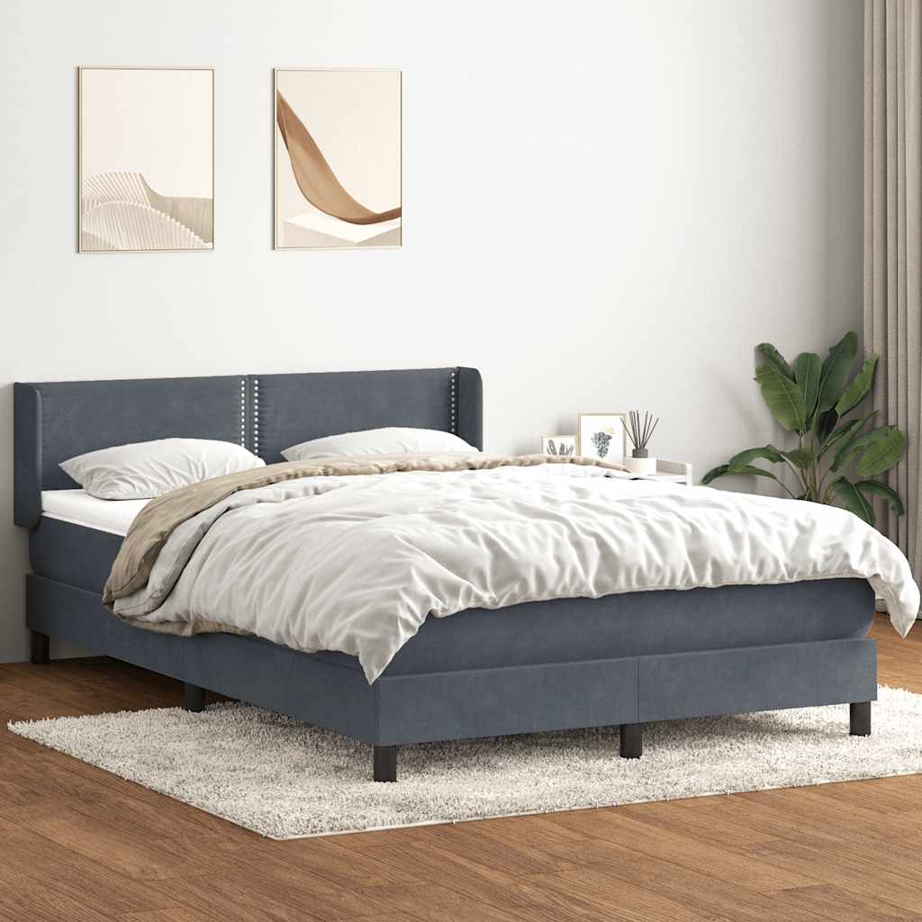 vidaXL Pat box spring cu saltea, gri închis, 140x210 cm, catifea