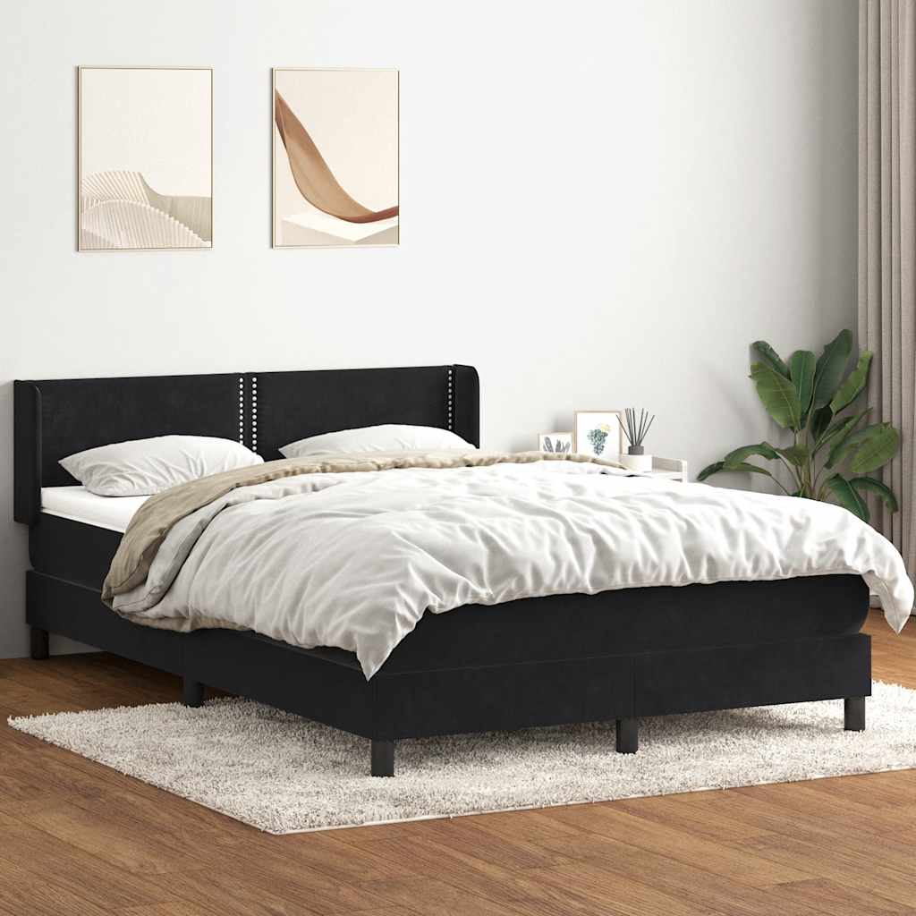vidaXL Boxspringbett mit Matratze Schwarz 140x210 cm Samt
