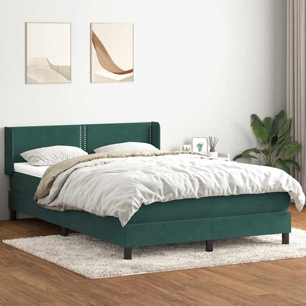 vidaXL Pat box spring cu saltea, Verde închis, 140x210 cm, catifea