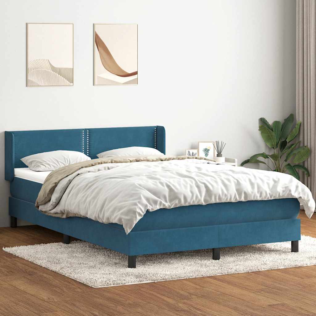 vidaXL Pat box spring cu saltea, albastru închis, 140x210 cm, catifea