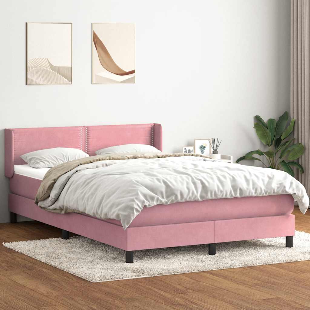 vidaXL Boxspringbett mit Matratze Rosa 140x210 cm Samt