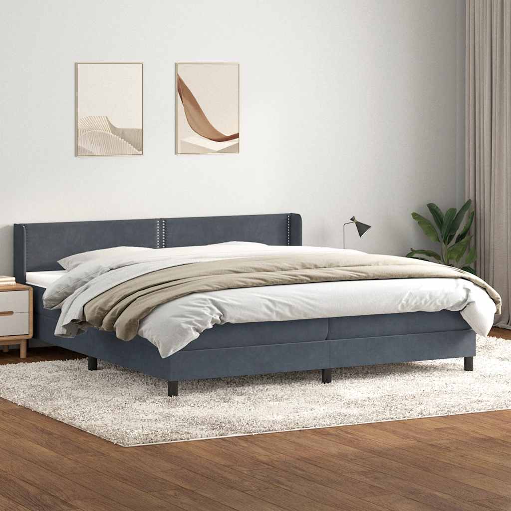 vidaXL Pat box spring cu saltea, gri închis, 180x210 cm, catifea