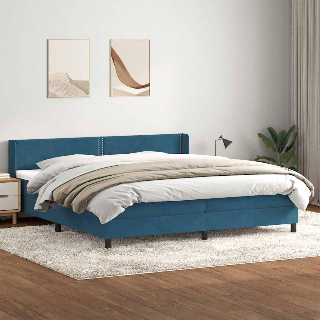 vidaXL Pat box spring cu saltea, albastru închis, 180x210 cm, catifea