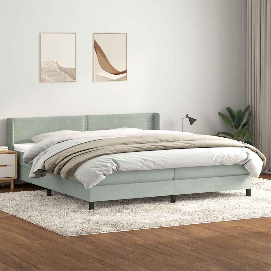 vidaXL Boxspringbett mit Matratze Hellgrau 200x210 cm Samt