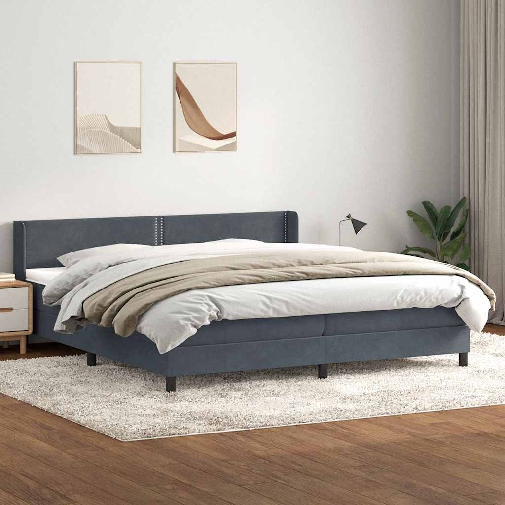 vidaXL Pat box spring cu saltea, gri închis, 200x210 cm, catifea