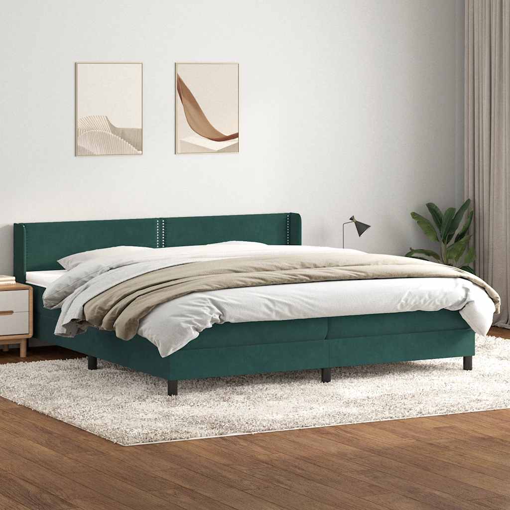 vidaXL Pat box spring cu saltea, verde închis, 200x210 cm, catifea