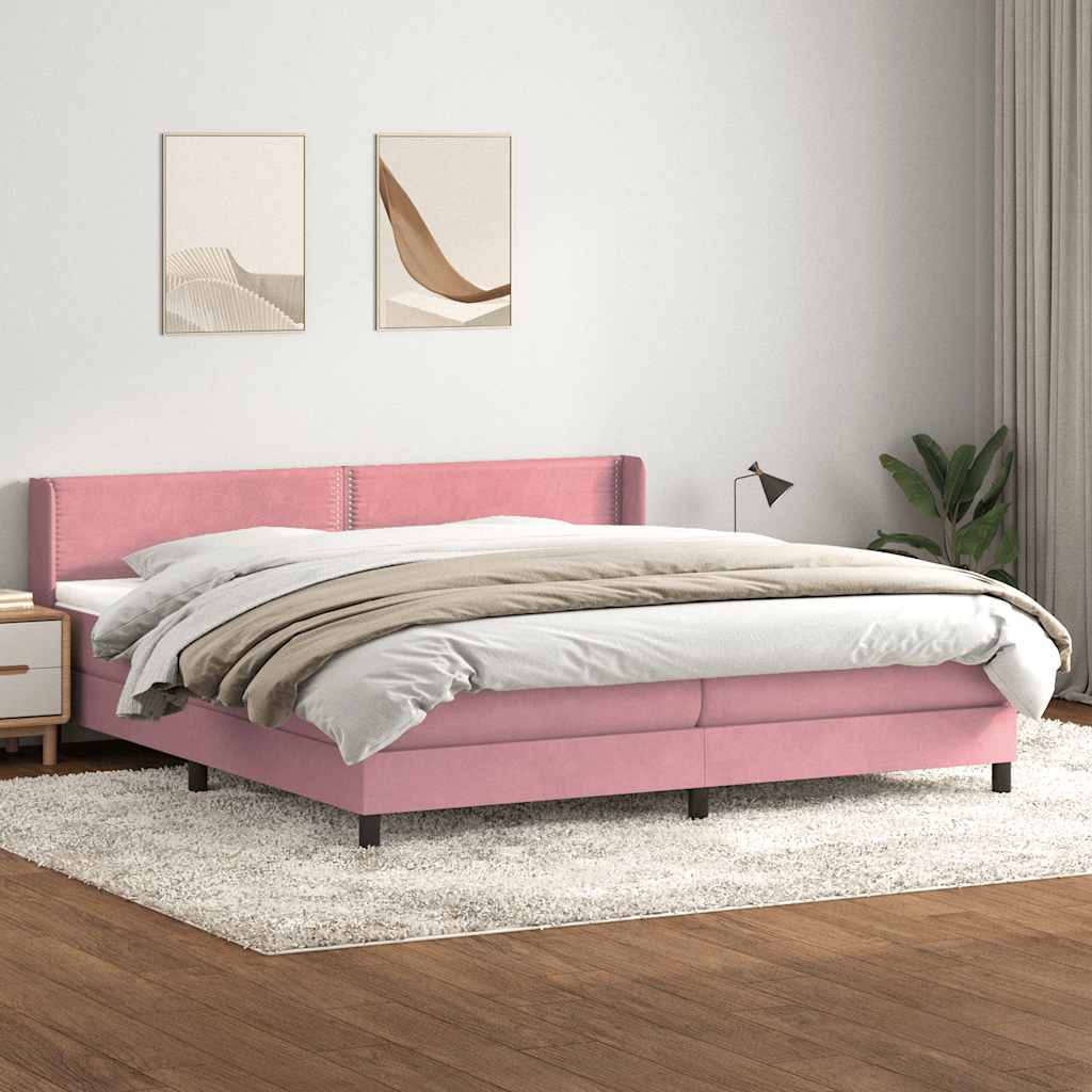 vidaXL Pat box spring cu saltea, roz, 200x210 cm, catifea