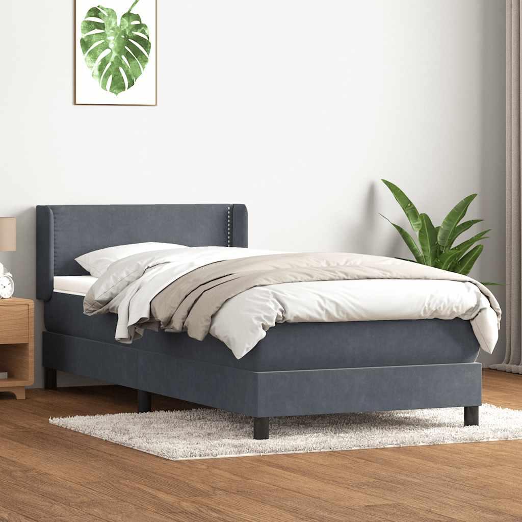 vidaXL Pat box spring cu saltea, gri închis, 80x220 cm, catifea