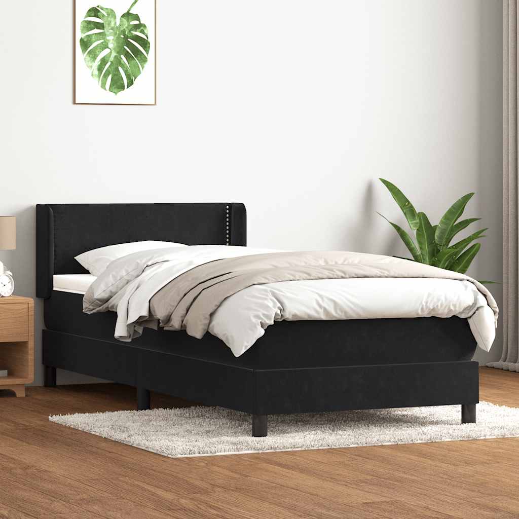 vidaXL Pat box spring cu saltea, negru, 90x220 cm, catifea