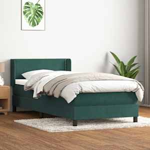 Box spring postel s matrací tmavě zelená 90x220 cm samet - obrázek 1