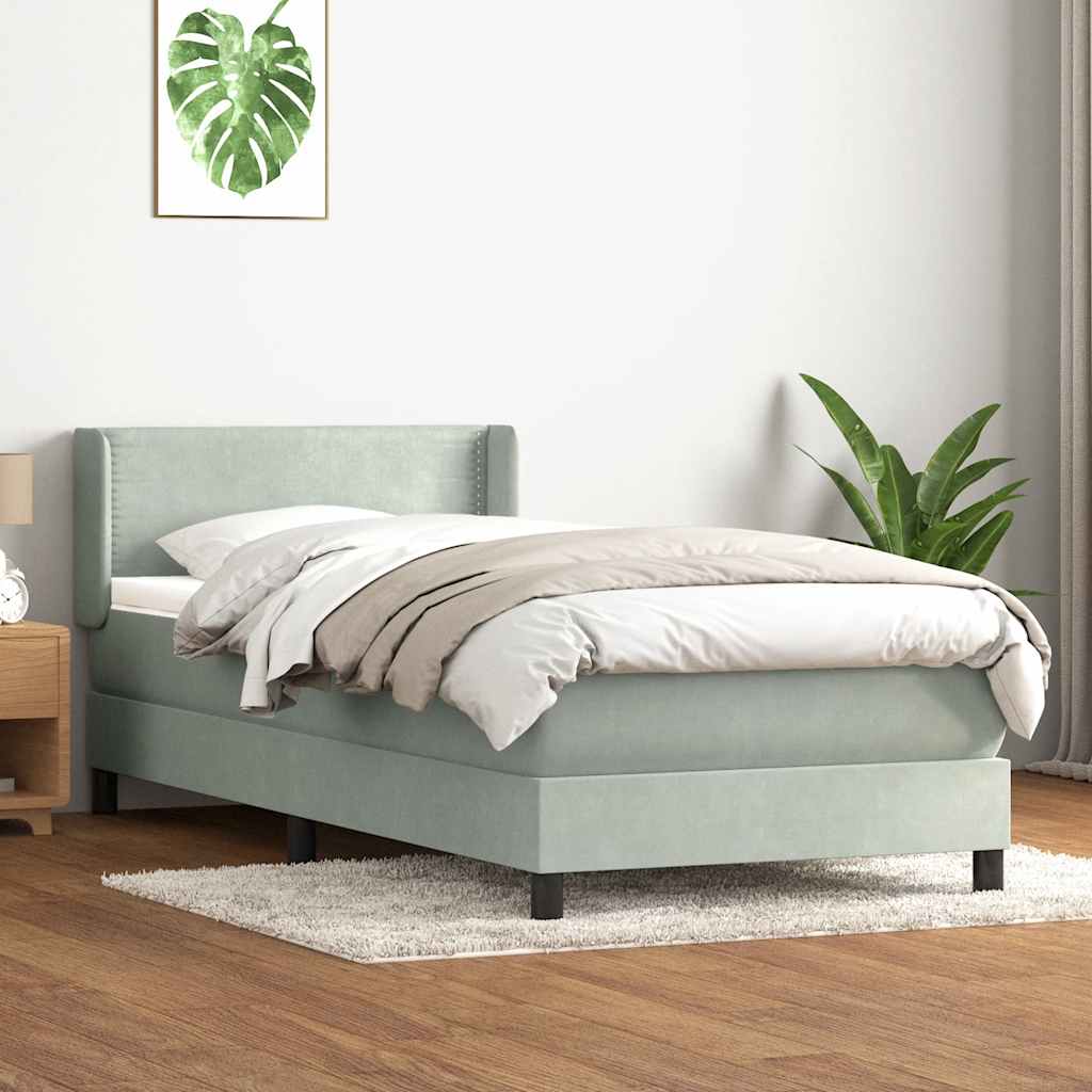 vidaXL Pat box spring cu saltea, gri deschis, 100x220 cm, catifea